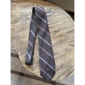Vintage Christian Dior Tie Poly Silk Blend Brown Pink Stripe 59 X 3” Y2K